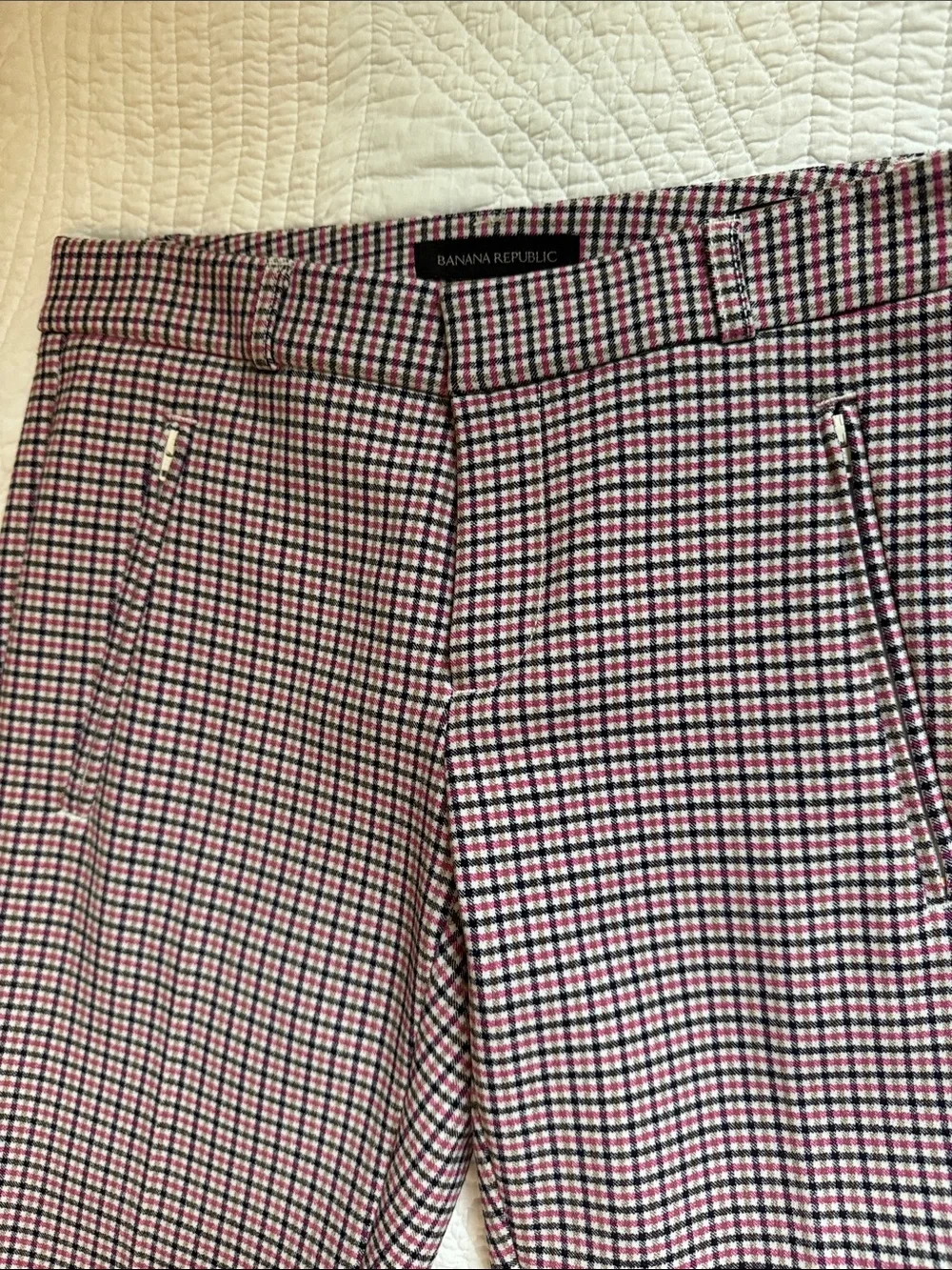Banana Republic Pink and Black Micro-Check Slim Chinos
